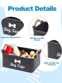 1pc Felt Pet Toy Box, Dog Toy Box, Storage Basket Chest Organizer For Organizing Pet Toys, Blankets, Leashes And Food - Dark Grey - View 8