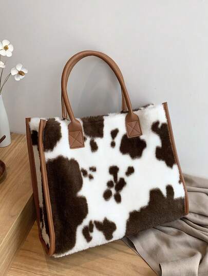 Bolso de hombro suave y mullido con estampado de vaca minimalista para mujer, billetera de mujer esponjosa, bolso de mano de mujer de moda