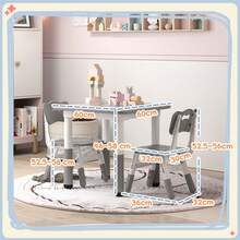 AIYAPLAY Kids Table And Chair Set, 3 Pcs Height Adjustable Activity Table Set With 2 Chairs, Easy To Wipe Arts & Crafts Table, For Classrooms, Daycares, Homes - Grey - Grey - View 5