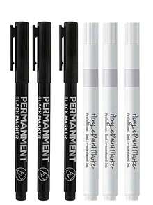 6 قطع من أقلام التخطيط الدائمة المقاومة للماء باللونين الأبيض والأسود. سريعة الجفاف، مقاومة للبهتان، بسمك 1-2 مم مقاومة للتلطيخ، أقلام أكريليك مقاومة للماء. هذه الأقلام الدائمة السوداء مناسبة للاستخدام على الورق المقوى والسيراميك والزجاج والخشب والمعدن والأقمشة. مثالية للرسم والكتابة والتلوين والتأشير، مثالية للقرطاسية ولوازم المدرسة.