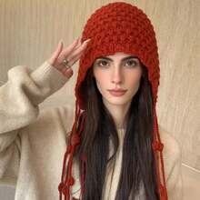 Autumn And Winter Warm Woolen Hat, Hand Woven Hollow Toe Cap, Women's And Stylish Su Ear Protection Sleeve, Knitted Hat