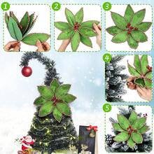 1/6 piezas Tallo de flor de Pascua de terciopelo de seda artificial de color verde menta de 10.24 X 3.94 pulgadas para árboles de Navidad y decoraciones navideñas