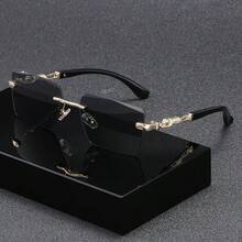 1pc Men's Minimalist Rimless Edged Luxury Metal Sunglasses With Leopard Decoration, Vintage Big Frame Unisex Sunglasses