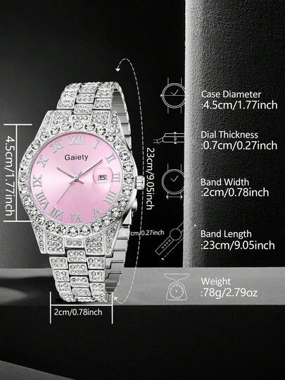 Gaiety1Pc Zilver Strap able, Elegant, Verlichting Luxe Water Diamond Roman Scale Calendar Large Dial Quartz Horloge Wear Or Holiday view 4