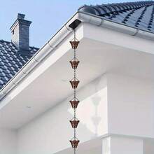 8.5-Foot Copper Bell Shaped Rain Chain With 12 Cups Of Metal Bronze Rain Chain For Drainage Ditches, Suitable For Outdoor Decoration In Yards, Lawns, And Gardens, Easy To Install, Rust Free, And Durable