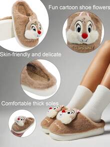 أحذية منزلية دافئة للشتاء مزينة بنقش كرتوني جذاب لشخصيات تشيب ودايل الرسمية من ديزني، للشباب