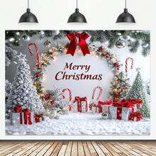 1pc Winter Christmas White Snow Scene Background Banner With Candy Canes And Silver Wig Design, Suitable For Home Decoration, Festival - New Year Party Decoration, Indoor And Outdoor Event Wall Decoration, Christmas Decorations - Multicolor - View 5