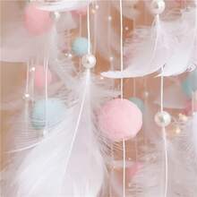 1 Dreamy Wind Chime Ornament With Feathers And Beads, Shiny White And Light Pink Embellishments, Bedroom Decoration, Wall Decoration, And Wedding Return Gifts, 2D Flat, Valentine's Day And Home Accessories, Bohemian Style