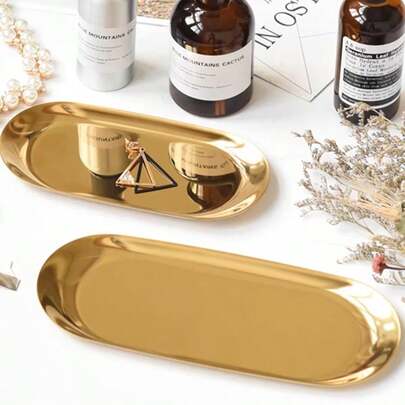 1pc Stainless Steel Oval Shaped Candle Holder Tray, Candle Accessory