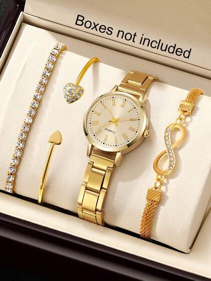 4pcs Women's Fashion Elegant Roman Numeral Quartz Watch With 8-Shaped Bracelet Set, Suitable For Mother's Day, Teacher's Day, Thanksgiving, Students, Graduation, Birthday, Best Gift (Box Not Included)