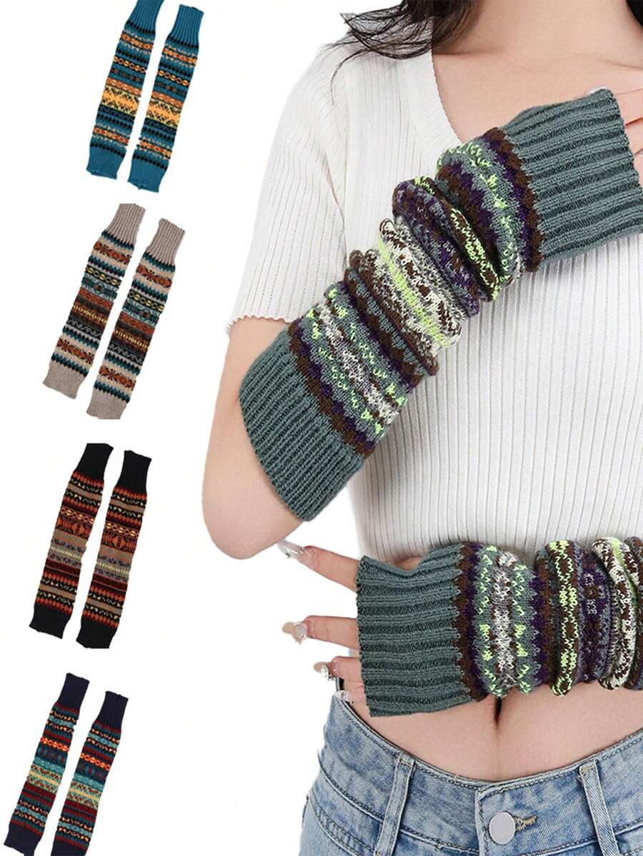 1 双波西米亚风格加厚露指臂套，秋冬