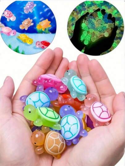20 piezas Bolsa sorpresa de tortuga 3D que brilla en la oscuridad - Manualidades únicas y regalos para fiestas (diseño aleatorio); Decoración de tortuga mini que brilla en la oscuridad de colores aleatorios - Lindos regalos de fiesta oceánica y manualidades de paisaje de jardín de resina de tortuga