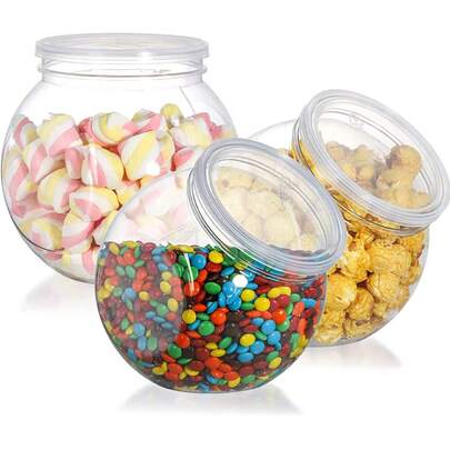 10pcs 350ml Clear Plastic Candy Jars With Lids, Wide Mouth Cookie Storage Containers For Kitchen Counter, Suitable For Storing Candies, Jelly Beans, Cookies And Snacks, Home Decor, Party & Christmas Storage