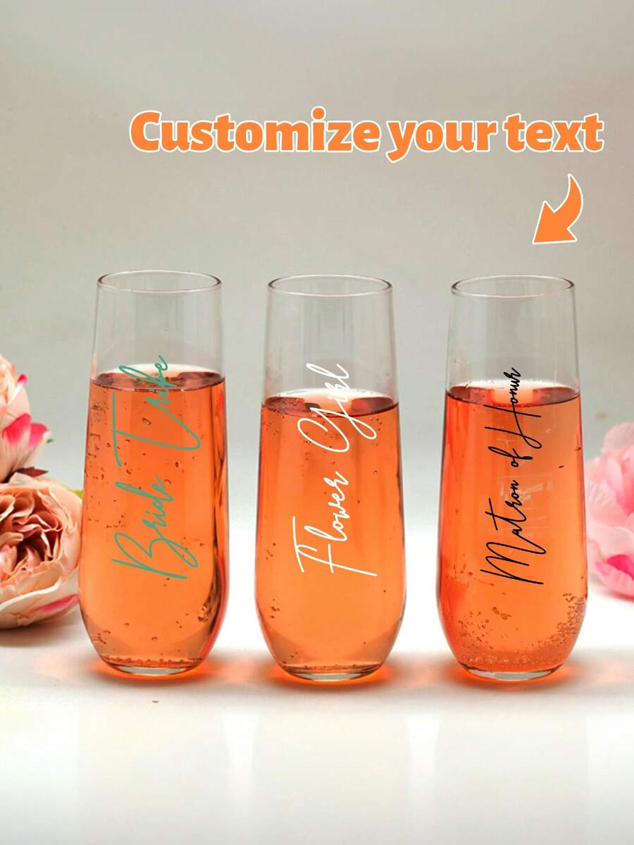 1/6/12 piezas Copas de champán personalizadas para damas de honor con etiquetas de cristal, adecuadas para regalos de damas de honor, copas de boda, despedida de soltera, ducha nupcial, regalos de propuesta - Multicolor - Ver 1