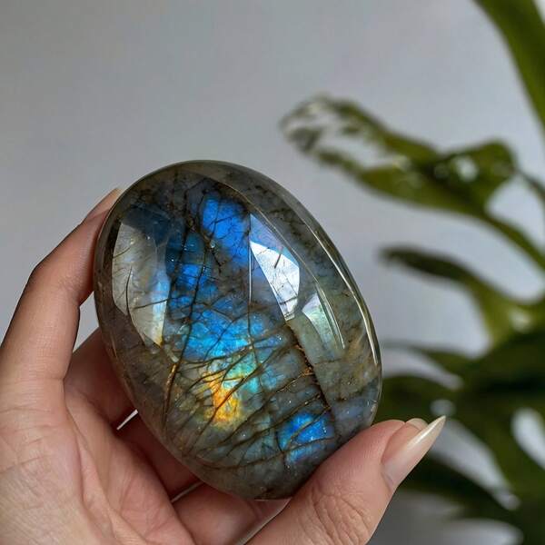 AA+ Premium Labradorite Palm Stone, Polished Quartz Crystal, Healing Massage Gemstone, Home Decor Accent, With DIY Jewelry Making For Crystal Enthusiasts, Ideal Gift For Special Occasions