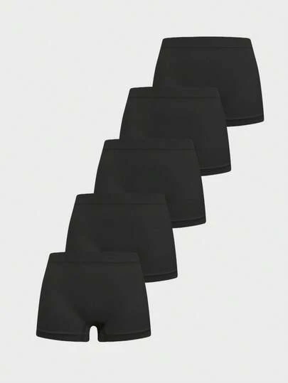 5pcs/Pack Solid Color Casual Minimalist Boys' Seamless Stretchy Elastic Waist Boxer Briefs, Suitable For Daily Wear And Workout