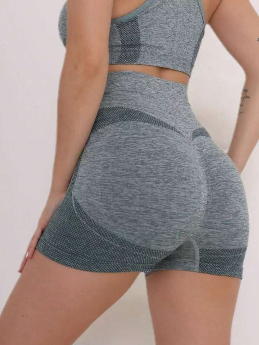 Women's Sports Fitness Leggings High Elasticity Seamless High Waist Butt Lifting Shorts - 綠色 - 查看 1