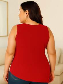 Women's Plus Size Asymmetrical Blouse With Ribbed V-Neckline - Đỏ - Xem 3