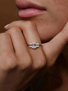 Stylever 1pc 925 Sterling Silver Triple Sparkling Cubic Zirconia Ring, Suitable For Women's Daily Wear And Party Accessories, High-Quality Ladies Ring, Exquisite Jewelry Gift - Style 4 - View 2