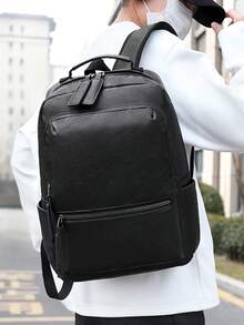 Mochila de hombre de unicolor de moda con gran capacidad y mochila de negocios sencilla para viajes de negocios, viajes de oficina, viajes de ida y vuelta, mochila juvenil con múltiples bolsillos