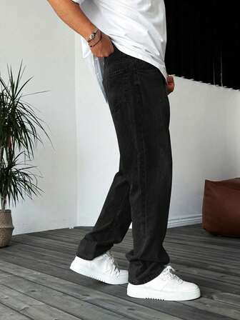 Blugi lejeri din bumbac, neelastici, cu picior drept, blugi casual spălați, blugi spălați largi, asortați pentru cupluri, pantaloni casual în stil Y2K cu nasture și fermoar, potriviți pentru toate anotimpurile