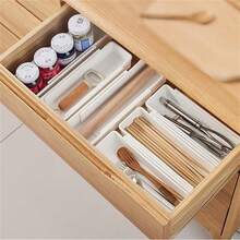 4 件套，可扩展餐具收纳盒，抽屉整理器套装，可扩展抽屉托盘，抽屉收纳盒适用于卧室、浴室、厨房、办公室，用于整理橱柜或抽屉中的厨具、餐具和桌面装饰品日常装饰节日装饰房间装饰家居装饰日常装饰卧室装饰。 - 白色 - 查看 10