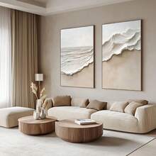 2 pièces par set, art mural sur canevas avec cadre, peinture sur canevas de vague, art mural Wabi-Sabi aux tons neutres, décoration thème océan, décoration moderne pour la maison, décoration de chambre, décoration de dortoir, décoration de chambre à coucher, décoration de salle de bain, décoration de salon, décoration de couloir. - Multicolore - Voir 7