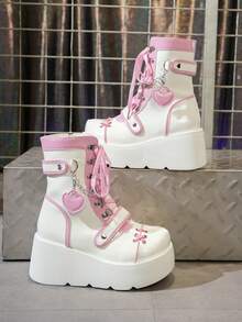 Botas casuales blancas con plataforma y cremallera lateral, estilo punk para mujer, otoño/invierno 2026. Botas cortas elevadoras versátiles para deportes al aire libre, adecuadas para eventos, fiestas, vacaciones, viajes diarios y uso diario, perfectas para el Día de la Madre - Blanco - Ver 10