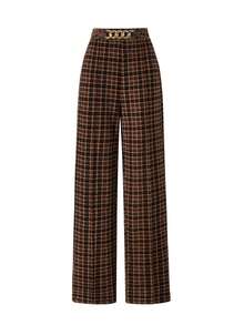 EARO 女式宽松束腰优雅百搭蚂蚁布裤 - 咖啡棕 - 查看 1