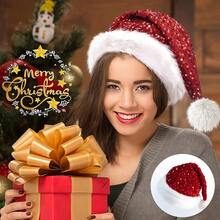 قبعة سانتا كلوز الحمراء المزينة بالبريق، ديكور حفلة عيد الميلاد، قبعة عيد الميلاد الناعمة المزينة بالبريق - قبعة حفلة رأس السنة وعيد الميلاد، هدية حفلة رأس السنة