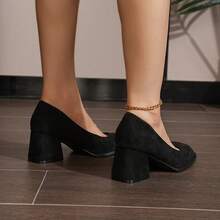 Pantofi eleganti noi cu toc înalt pentru femei, slip-on cu toc gros, pantofi cu vârf pătrat în stil retro roz din piele întoarsă, mărimea 32-45 - Negru - Vizualizare 3