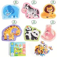 23pcs Large Land Animal Jigsaw Puzzle, Suitable For Children 3+ Years Old, Preschool Land Creature Learning Toy, Giraffe/Kangaroo/Zebra/Panda/Lion/Elephant Double-Sided Printing, Learning Supplies, New Year/Valentine's Day Gift, Back To School Season Gift
