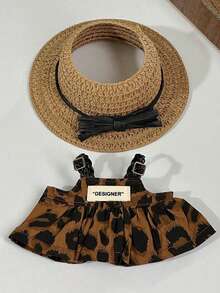 1-3pcDoll Clothes Accessory, Leopard Print Strap Jumpsuit, Key Chain Decor - Multicolor - View 4