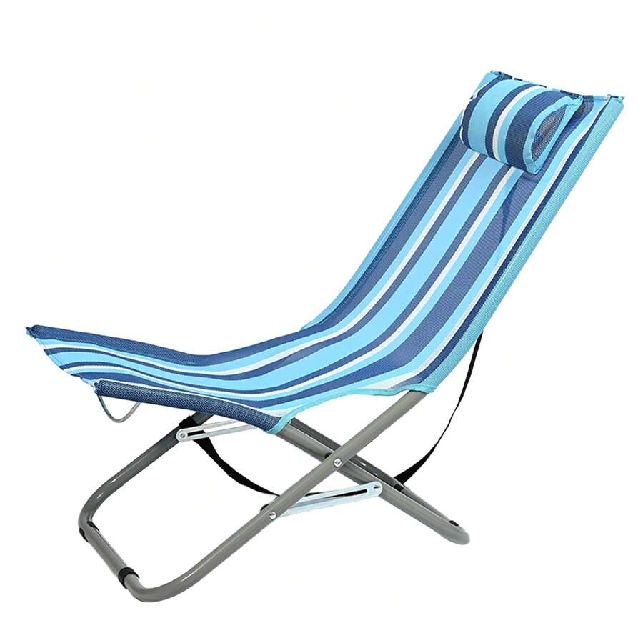 Silla plegable portátil para acampar al aire libre, pescar, barbacoa, ocio, 79 x 42 x 36 cm - Rayas finas azules y blancas VC53894 - Ver 1