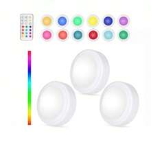 1/3/6pcs Convenient Stick On Puck Lights With Remote Control, Battery Operated LED Push Light Wireless, 12 Color RGB - For Closet, Bedroom Wall, Under Cabinet, Battery Powered Puck Lights. - Multicolor - View 9
