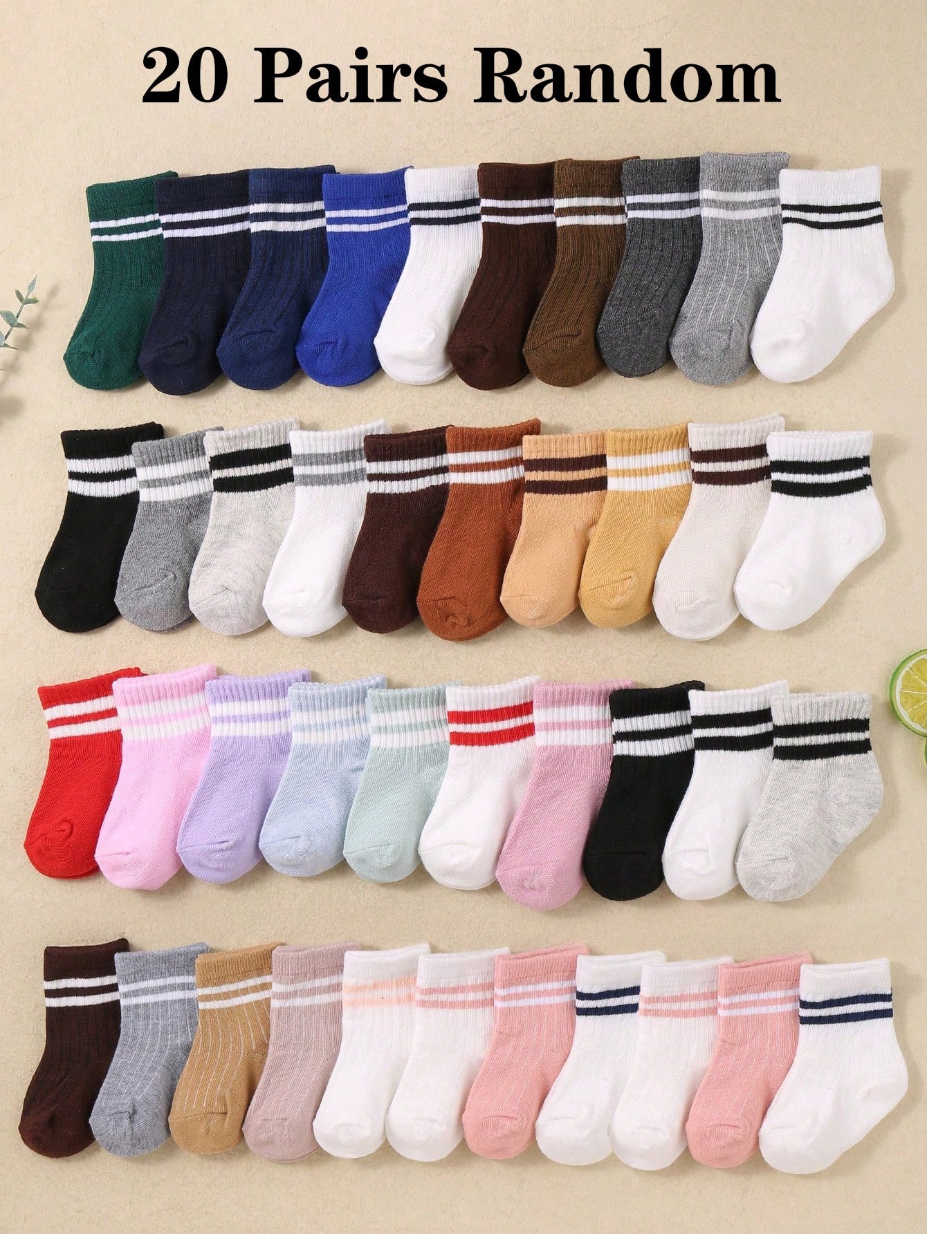 20 زوج من جوارب الأطفال متوسطة الطول ذات التصميم ا...