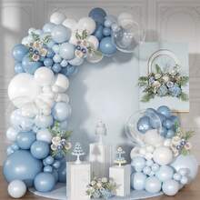 147-Piece Blue Balloon Garland Arch Kit With Various Sizes Of Metallic Blue, Confetti, Light Blue, And White Latex Balloons, Including Glue Dots, Balloon Chain, And Ribbon, Perfect For Blue-Themed Birthdays, Weddings, Ocean-Themed Parties, Housewarming, Retirement, Baptisms, Valentine's Day, Halloween, And Holiday Party Background Decorations - 淺藍色 - 查看 1