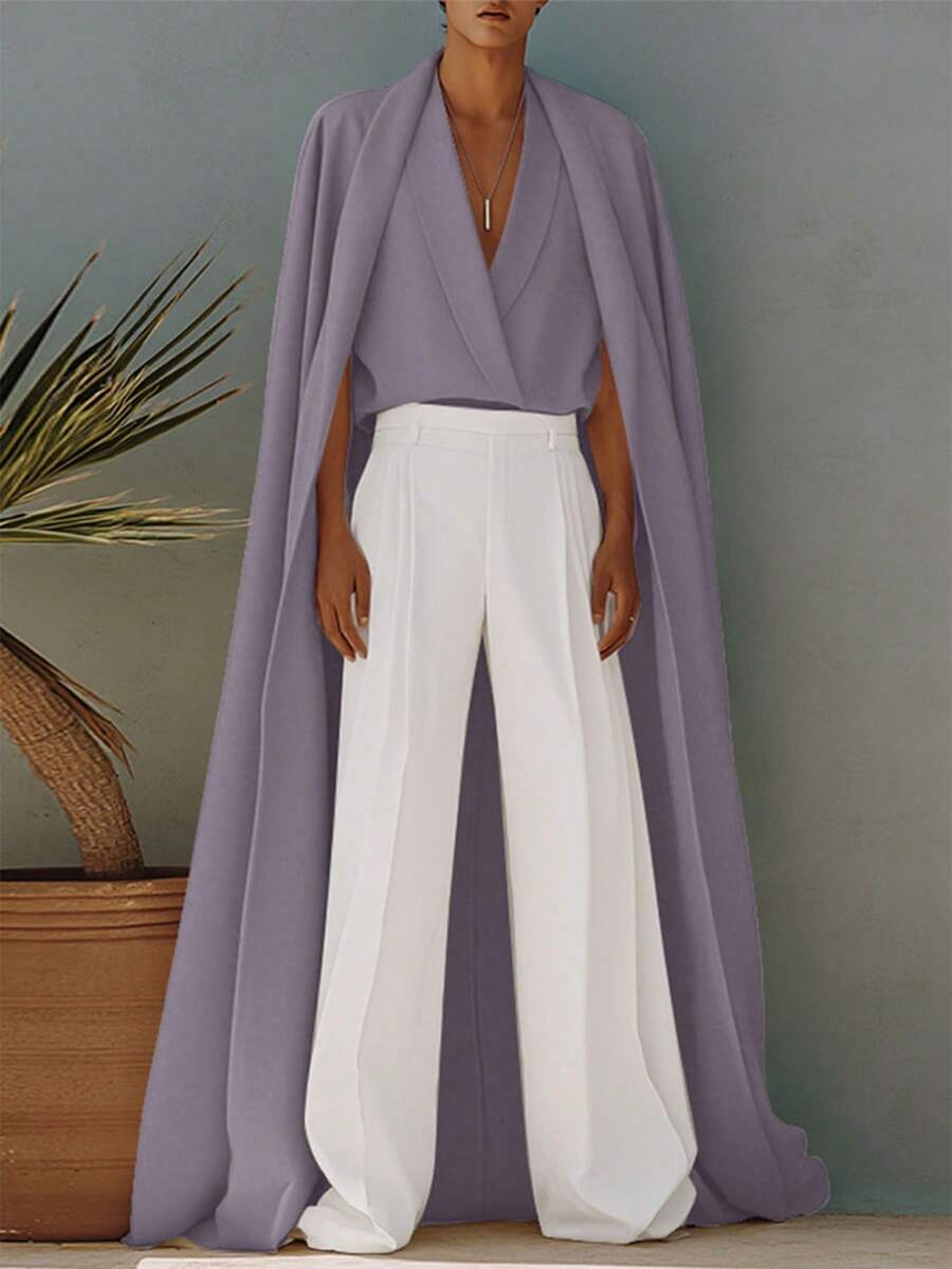 INCERUN Fashion Mens V-Neck Cloak Sleeve Solid Blouse Casual Party Long Shirt Tops - Màu tím - Xem 1