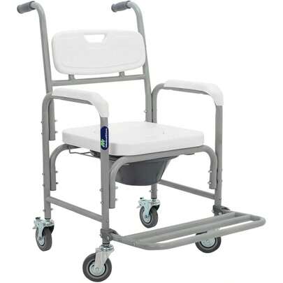 Thunder Silla de Lujo Comodo con Ruedas y Frenos Traseros Asiento Inodoro o Silla Ducha 3 en 1 Baño Portátil Adultos con Llantas y Cubeta Silla Bacinica Adultos.