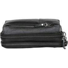 Bolso de mano de piel auténtica unisex, bolso de mano, bolso de mano, bolso para teléfono celular, Mediano Negro - 1 - Ver 4