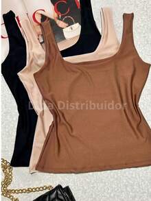 Kit Of 3 Women's Summer Tank Tops In Premium Suplex, Double Lining, Basic, Plain - Black Brown and Beige - View 1