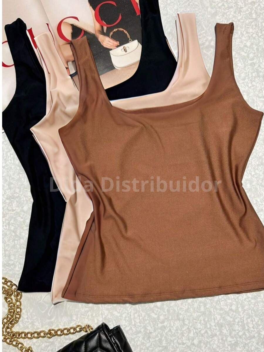 Kit Of 3 Women's Summer Tank Tops In Premium Suplex, Double Lining, Basic, Plain - Black Brown and Beige - View 1