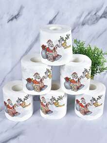 1 rouleau, papier toilette thème de Noël festif - Père Noël, renne et designs d'arbre de Noël mignons et de bandes dessinées, papier hygiénique doux pour la salle de bain, idéal pour les célébrations de Noël et des fêtes, cadeau de fête de Noël, décoration de fête de Noël