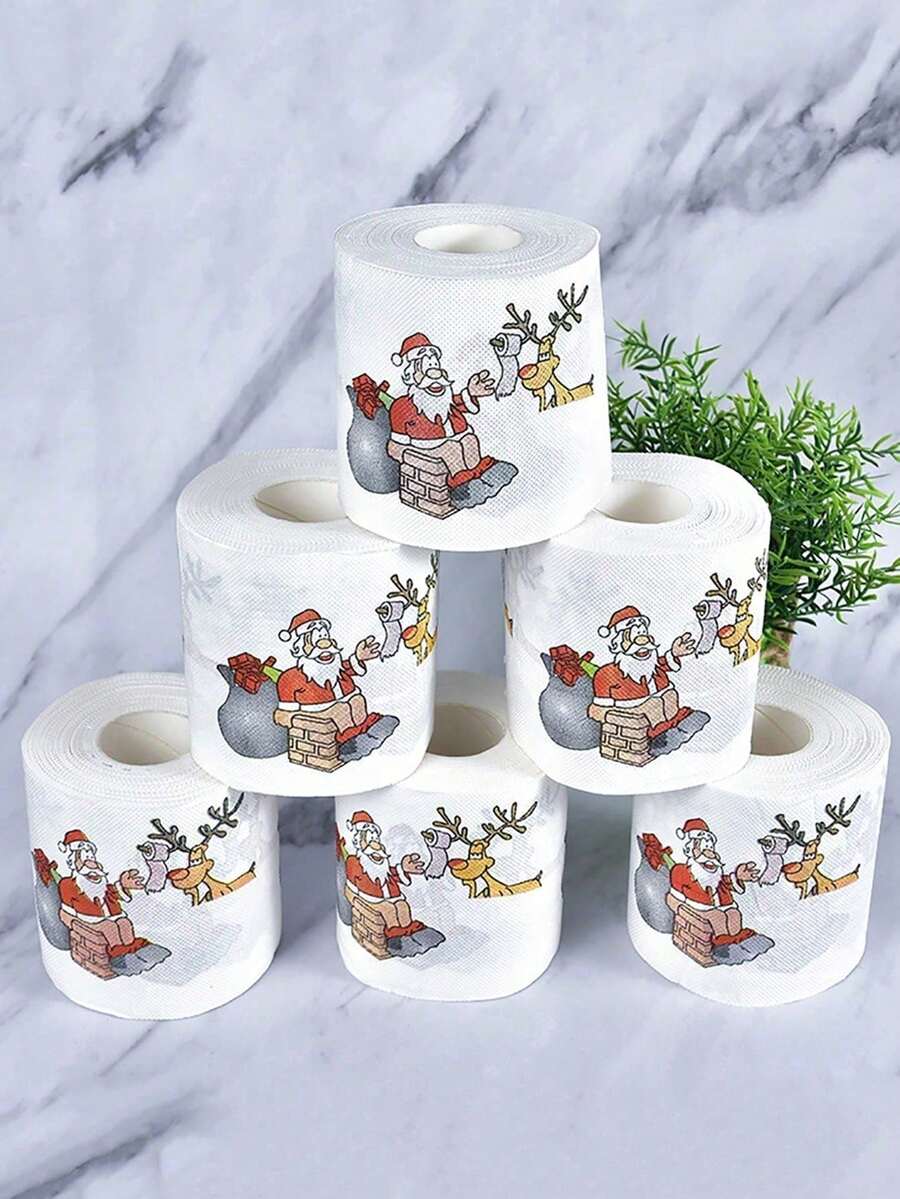1 rouleau, papier toilette thème de Noël festif - Père Noël, renne et designs d'arbre de Noël mignons et de bandes dessinées, papier hygiénique doux pour la salle de bain, idéal pour les célébrations de Noël et des fêtes, cadeau de fête de Noël, décoration de fête de Noël