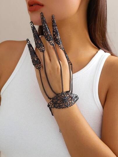 1pc Gothic Style Ghost Nail Chain Finger Ring Punk Nail Claw Finger Bracelet Cosplay Prop Accessory For Halloween