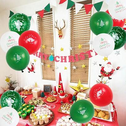 20pcs/Set Christmas Red, Green, White Latex Balloons With Santa Claus, Christmas Tree, Bell Prints, Suitable For Christmas Party Decoration, Birthday Party Decoration, Christmas Theme Event Decoration, Home Party Decoration