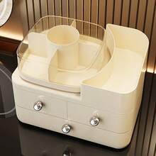 CASEGRACE 1 pièce Organisateur de maquillage à 3 niveaux grande capacité avec tiroirs - Boîte de rangement cosmétique portable, design compact en plastique durable pour la coiffeuse, la salle de bain et le bureau - Rangement pour rouge à lèvres, soins de la peau, pinceaux. Construction robuste, organisateur de rangement cosmétique, finition lisse, boutons métalliques