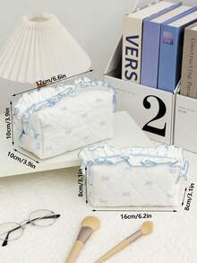 1Pc Cute Bowknot Pattern Multifunctional Kids Makeup Bag With Lace Ruffle Decoration,Sanitary Bag,Coin Bag,Toiletry Bag,Large Capacity Cosmetic Bag Make Up Bag For Home, Travel, Vacation And School Use ,Makeup Bag Makeup Pouch Skincare Bag Toiletry Bag Packing Cubes,Travel Essentials Cruise Essentials Dorm Essentials,Mom Gifts,Birthday Gifts,Gifts For Friends And Teachers