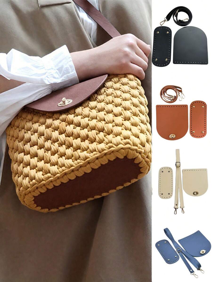Bộ dụng cụ tự làm túi móc len 3 món, bao gồm quai giả da, đáy túi và nắp túi - Vật liệu thủ công làm túi, quai đeo điều chỉnh được thoải mái, phụ kiện đáy túi kèm kim loại, phù hợp với túi đan, túi móc, túi xách tay, là lựa chọn thay thế lý tưởng cho các sản phẩm thủ công thời trang và là sự lựa chọn hoàn hảo để làm túi xách tay, phụ kiện túi xách tự làm.