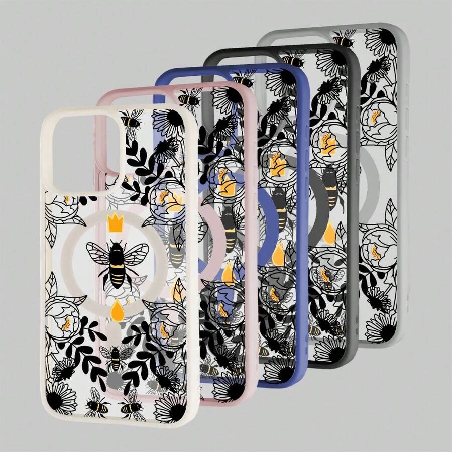 Bienen Muster Handyhülle dekoriert mit Krone und Tropfen Design geeignet für X/XS  XSMAX 11/11Pro/11promax 12/12pro/12mini/12promax 13/13mini/13pro/13promax 14/14Plus/14pro/14promax 15/15Plus/15pro/15promax 16/16plus/16ro/16promax Modelle stoßfesten Schutz. Sehr geeignet als Geschenk für Familie, Freunde, Kinder, Geburtstage, Frühlingsfest, Feste, Freunde und Freundinnen sowie zum Valentinstag.